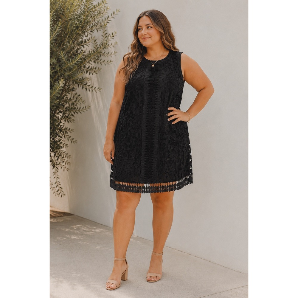 NEW Suzanne Betro Shift Dress Womens 4X Black Lace Ladder‎ Trim Sleeveless
